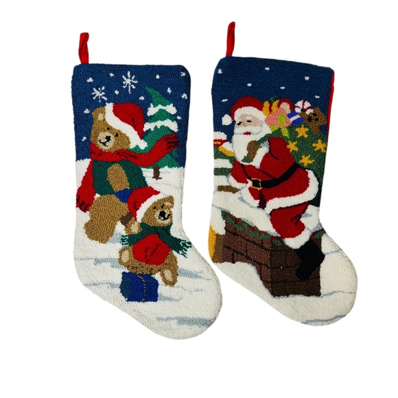 Other - Christmas Stockings Santa‎ Claus Teddy Bears Snowman Holiday Decor Needlepoint